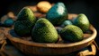 © Ibnu - 3D Illustration of Avocado on the basket with a wooden table in the background
