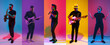 © master1305 - Portraits of pop and rock musicians with musical tools isolated on multicolored background in neon light.