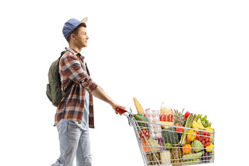 Wall Mural - Student with food in a shopping cart