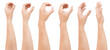 GROUP of Male asian hand gestures isolated over the white background. Grab action.