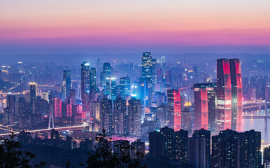 Poster - Summer sunset dusk and night city scenery, Chongqing, China