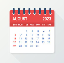 August 2023 Calendar Leaf. Calendar 2023 In Flat Style. Vector Illustration.