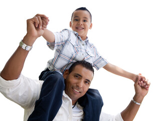 Wall Mural - Transparent PNG of Hispanic Father and Son Having Piggy Back Fun.