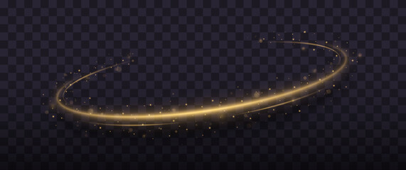 Wall Mural - Golden sparkling light trail. Magic light trail of glittering comet tail. Shimmering golden wave with glitter.