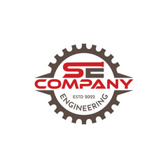 SE letter logo design with pipes and gears, suitable for the plumbing, engineering, construction, and many more industries.