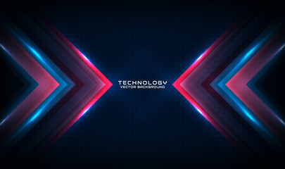 Wall Mural - 3D blue red techno abstract background overlap layer on dark space with motion blur tech style effect. Graphic design element arrow concept for banner, flyer, card, brochure cover, or landing page