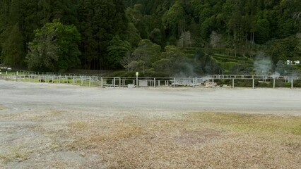 Wall Mural - Landscape view of Steam Rising From Geothermal Hot springs in Lagoa das Furnas, Sao Miguel Island In the Azores