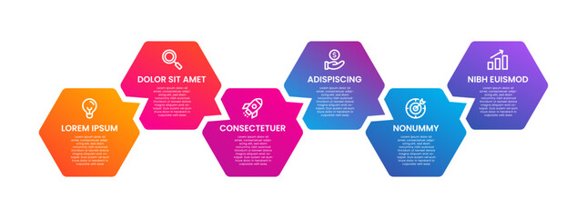 Wall Mural - infographics design with hexagon shape. for presentation business concept. 6 options, steps or proce