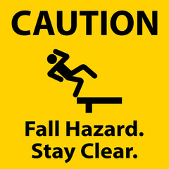 Poster - Caution Fall Hazard Stay Clear Sign On White Background