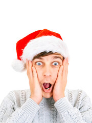 Canvas Print - Surprised Man in Santa Hat