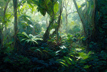 Mystical Landscape Of Tropical Jungles.