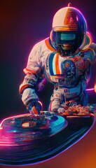 Wall Mural - Portrait of an astronaut DJ playing music. Astronaut DJ at the disco.