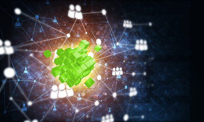 Wall Mural - concept of internet and networking with digital cube figure on dark background