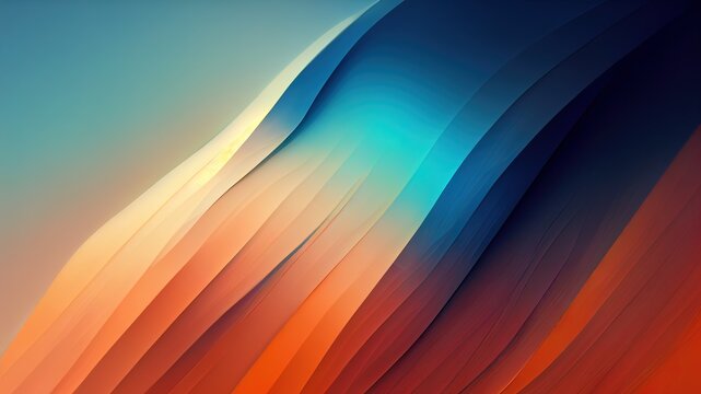 Wall Mural -  - Blue and orange abstract background. Colorful gradiant with smooth flat geometric shapes. Web banner. Digital graphic elements. High end 4K wallpaper. 3D render.