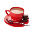Hot chocolate drink in a red cup transparent