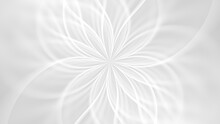 White Abstract Geometric Flower Wallpaper Background. Elegant Minimal Subtle Light Grey Shadow Sacred Geometry Mandala Packaging Or Display Backdrop. Technology Or Luxury Concept 3D Fractal Rendering.