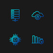 © Kostiantyn - Set line Financial growth decrease, Processor CPU, Server and Cloud computing lock. Gradient color icons. Vector