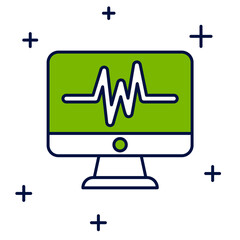 Sticker - Filled outline Computer monitor with cardiogram icon isolated on white background. Monitoring icon. ECG monitor with heart beat hand drawn. Vector