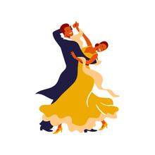 Dancing Couple. Trendy Vector Illustration Of Professional Ballroom Dancers For Poster, Banner. International Latin: Cha Cha, Samba, Rumba, Paso Doble, Jive. American Rhythm: Salsa, Mambo,  Swing.