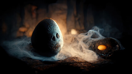 Dragon eggs.  Mystics in the Middle Ages. Horror background. halloween. AI. 