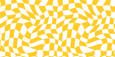 Aufkleber - Distorted Checkered Background. Abstract Psychedelic Seamless Pattern with Waves. Vector Groovy Y2K Texture