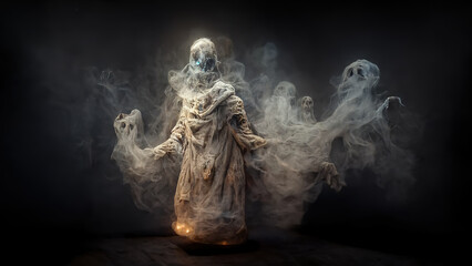 Wall Mural - Scary horror background, spirit, monster, mystic. Halloween wallpapers design. AI.