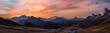 Leinwandbild Motiv Sun glow in evening hazy sky. Mountain panoramic peaceful view from Giau Pass.