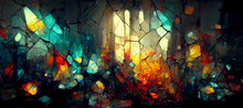 Intricate Abstract Smeared Paintsplatter Stained Glass Digital Art Illustration Painting Hyper Realistic