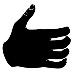 Wall Mural - Human hand with bent fingers and raised up thumb. Black and white negative silhouette. Cartoon style.