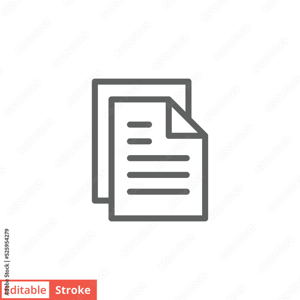 Two Pages Icon File document icon. Simple outline style. Two stacked pages, paper ...