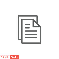 File document icon. Simple outline style. Two stacked pages, paper, business concept. Thin line vector illustration isolated on white background. Editable stroke EPS 10.