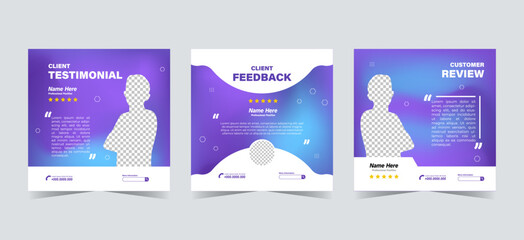 Wall Mural - set of customer testimonials social media template. blue purple gradient mesh background vector illu
