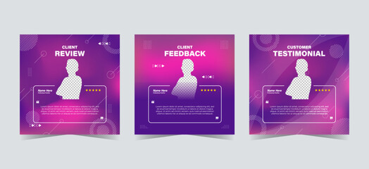 Wall Mural - set of customer testimonials social media template. pink purple gradient mesh background vector illu