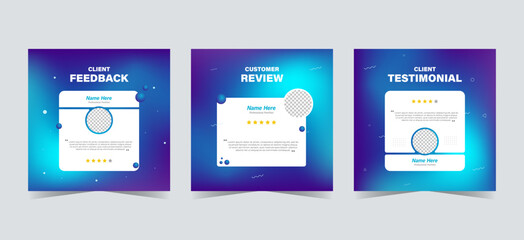 Set of customer testimonials social media template. Blue gradient mesh background vector illustration. Modern Banner, flyer, poster vector illustration