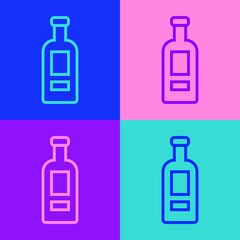 Sticker - Pop art line Glass bottle of vodka icon isolated on color background. Vector