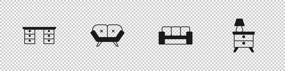 Sticker - Set Office desk, Sofa, and Nightstand with lamp icon. Vector