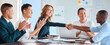 © Sanele Gobinduku/peopleimages.com - Business people handshake collaboration, thank you and contract in meeting with diversity, teamwork and collaboration. Happy manager b2b partnership or investment in company growth and staff applause