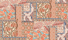 Patchwork Floral Pattern With Paisley And Indian Flower Motifs. Damask Style Pattern For Textil And Decoration
