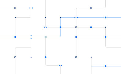 Fototapete - Technology network circuit board system connect dots and lines background template. Linked global digital database graphic vector.