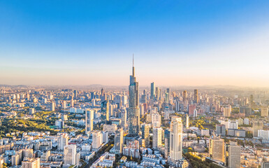  Aerial photography of Nanjing business district and Zifeng Building in Jiangsu Province, China