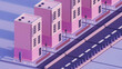Isometric style model of a street of identical building in high contrast 