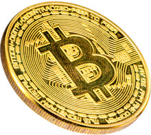 Golden Coin With Bitcoin Symbol Isolated On White Background, Shiny Golden Physical Cryptocurrencies Bitcoin Symbol Png File