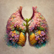 Lung and Brain made of Flowers. Fantasy Backdrop. Concept Art. Realistic Illustration. Video Game Background. Digital Painting. CG Artwork. Scenery Artwork. Serious Painting. Book Illustration
