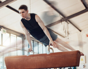 Canvas Print - Man doing fitness training exercise at gym, sports motivation for health and workout for strong body at sport club. Athlete doing cardio gymnastics with power, exercise for wellness and competition