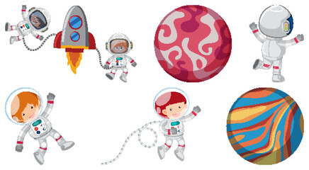 Wall Mural - Set of space cartoon characters and objects