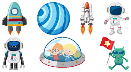 Sticker - Set of space cartoon characters and objects