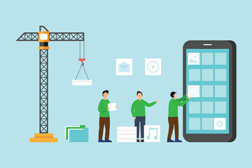 Programmers develop mobile application 2d vector illustration
