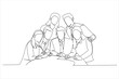 © rina - Illustration of business team posing grouped around manager. One line art style