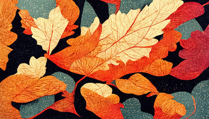 Wall Mural - abstract design of stylized autumn leaves. decorative seasonal fall background. 3d illustration.