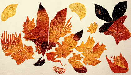 Wall Mural - abstract design of stylized autumn leaves. decorative seasonal fall background. 3d illustration.